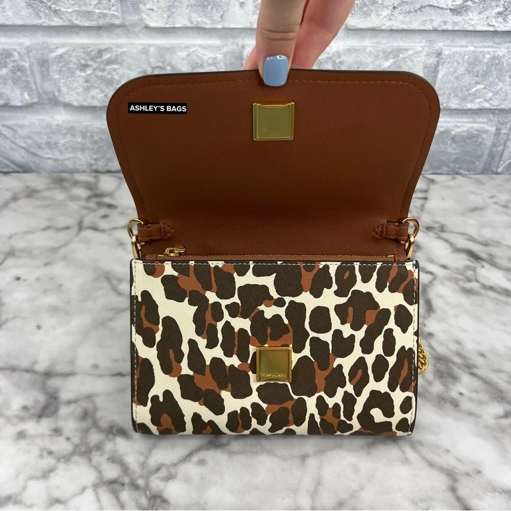 Tory Burch Emerson Printed Chain Wallet Crossbody In Leopard Print